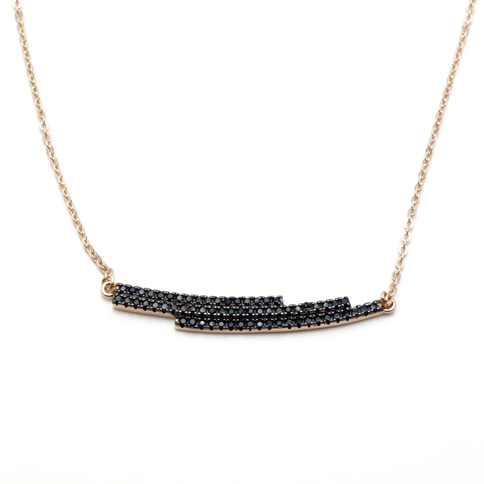 Colier argint rodiu roz Luxor Gioielli pandant in forma de bare curbe placate cu zirconii negre