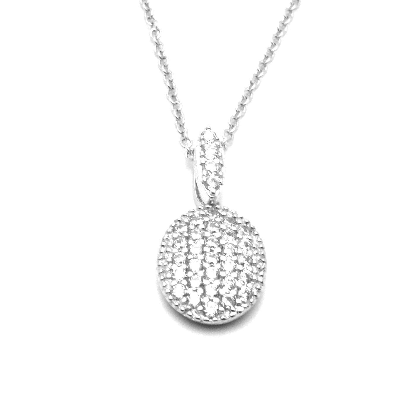 Colier argint rodiat Luxor Gioielli pandant oval placat cu zirconii albe