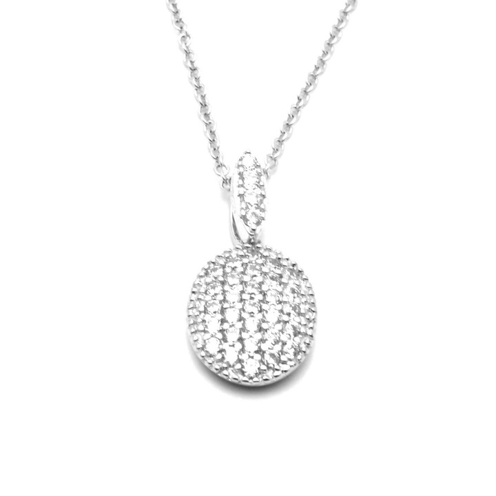 Colier argint rodiat Luxor Gioielli pandant oval placat cu zirconii albe
