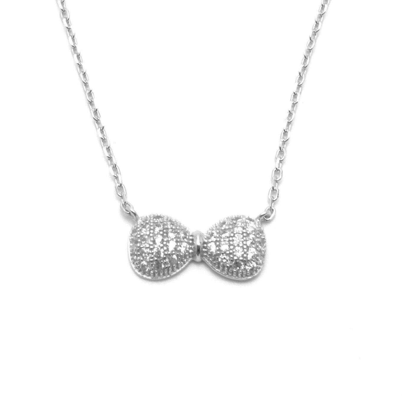 Colier argint rodiat Luxor Gioielli pandant in forma de papion cu zirconii albe
