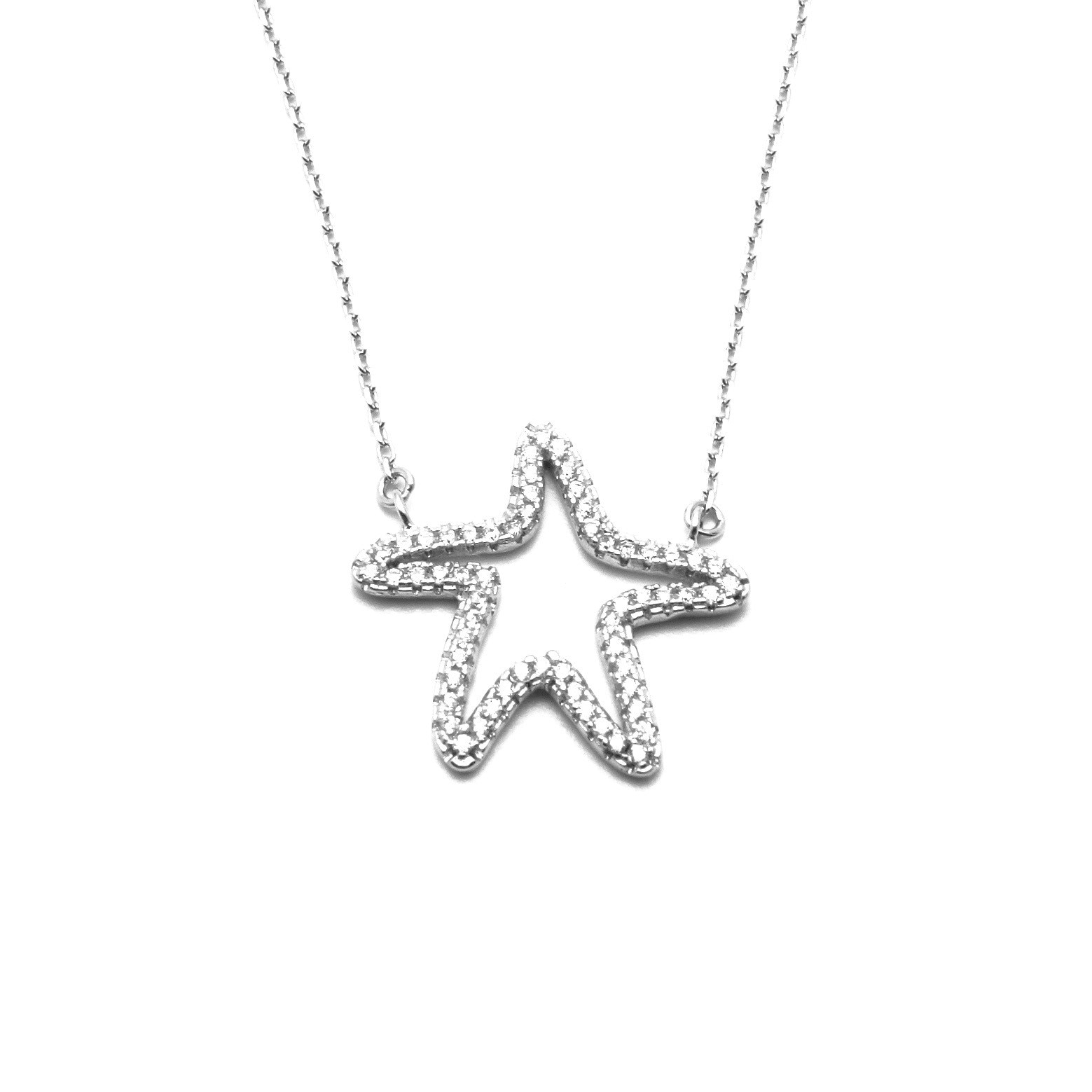 Colier argint rodiat Luxor Gioielli pandant in forma de stea de mare cu zirconii albe