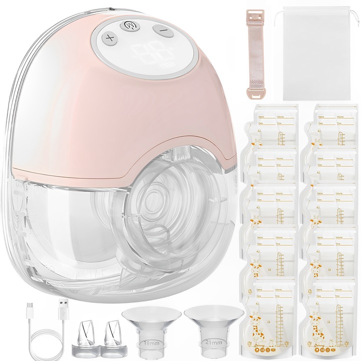 Електрическа помпа за кърма, BYONDSELF®, преносима, 4 режима, 12 нива на интензивност, с функция за масаж, 180 ml, без BPA, ниско ниво на шум, розово