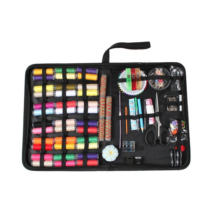 Set cusut Bedex® 200 piese – trusa compacta cu ace, ata, foarfece si accesorii, ideala pentru casa si calatorii