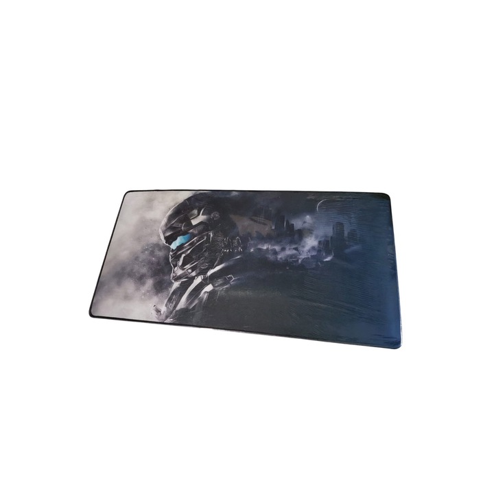 Mousepad Boomer Doty®, supradimensionat, design cu robot, 60x30 cm, din cauciuc, anti-alunecare, albastru inchis