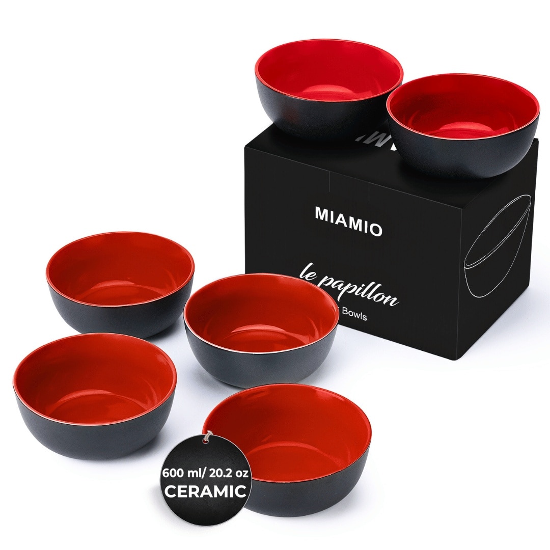 MIAMIO Set de 6 boluri de ceramică colectia Papillon Rosu, 600 ml