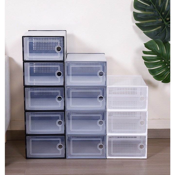 Cutie, organizator pentru depozitarea pantofilor, plastic, pliabila, 26*34*16 cm. Negru