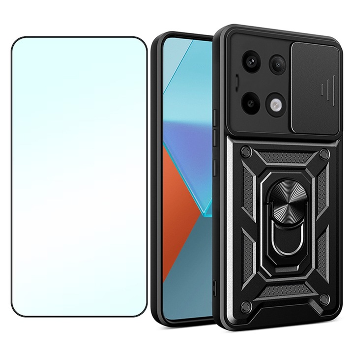 Optim Solution 5D Secure Glass Fólia és telefontok, Xiaomi Redmi Note 13 Pro 5G telefonhoz, Innováció és védelem, Csúsztatási mechanizmus, UHD Clarity, Premium Protection Kit, Camshield Full Body 360°, Fekete
