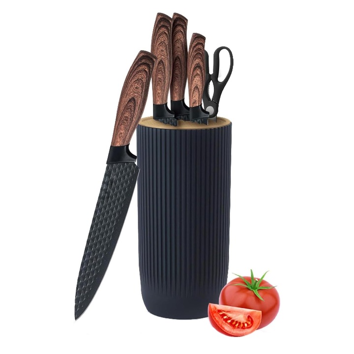 Set de 6 cutite, justup, inox, design unic, bloc universal, negru