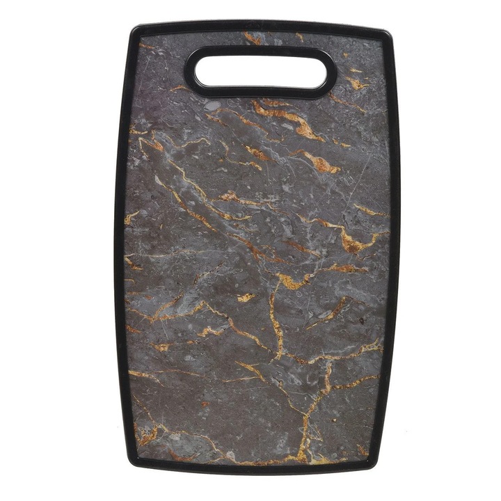 Tocator Din Plastic, Design Marmura, 37x23 Cm, Cu Maner