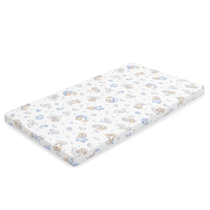 Saltea patut bebe, New Baby, Din spuma, Cu husa detasabila, 120x60x6 cm, 0 luni+, Blue Koala