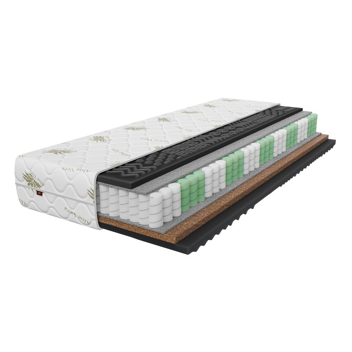 Матрак Aloe Vera, SUPER PREMIUM BLACK, 80x200x24 см, с индивидуални пружини, с калъф, Ferma, Екстра твърд