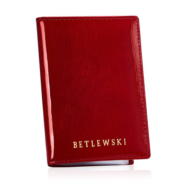 Husa pentru carduri, pentru femei si barbati, Betlewski, Royal, piele naturala, 12, 5 x 9 x 1, 2 cm, culoare rosu