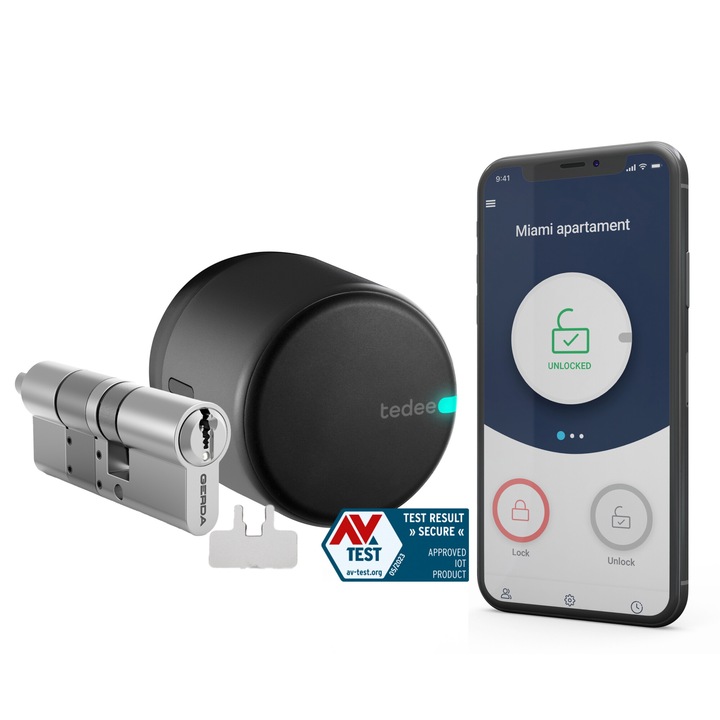 Yala inteligenta Tedee Go, 30-61 mm, acces fara cheie, Bluetooth, negru