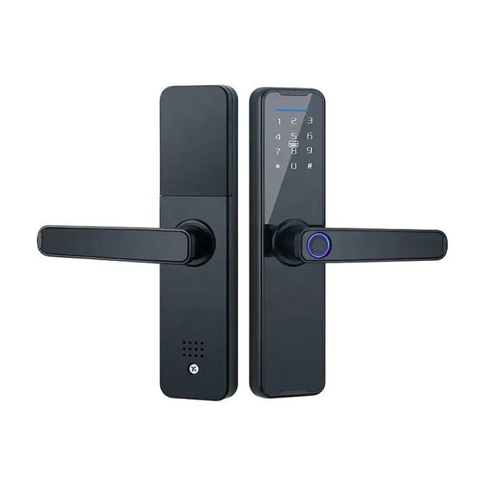 Smart Yala Z7, цифрово заключване на вратата, дръжка за безключов контрол на достъпа, Tuya, Smart Life Biological Control, автоматично заключване с пръстов отпечатък, IC карта, код против кражба, цифрова врата, черен @ SmartWIz