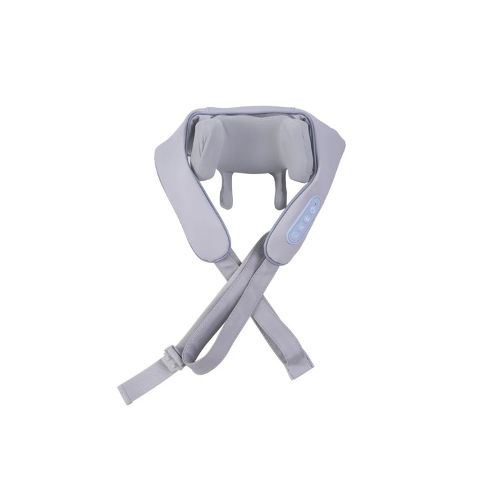 Aparat Portabil Wireless pentru Gat - Masaj Electric Cervical si Spate, Umeri si Spate, cu Compresie Termica si Vibratii, Culoare Gri