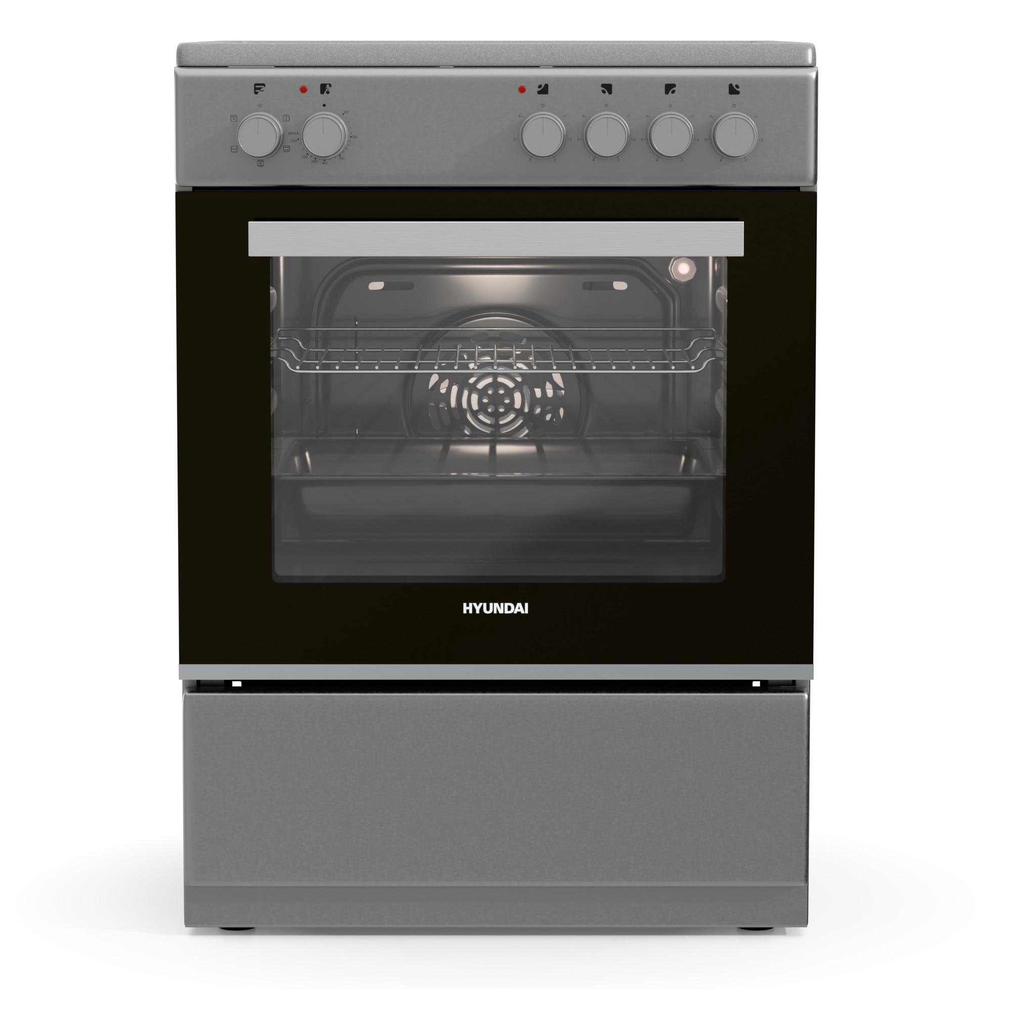 Aragaz Hyundai HCVC24V-7260VS/S, electric, Plita vitroceramica, Latime 60 cm, 69L, Inox/Negru