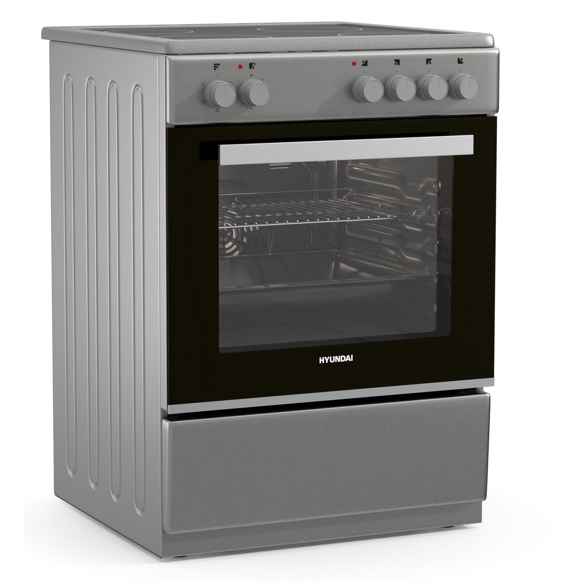Aragaz Hyundai HCVC24V-7260VS/S, electric, Plita vitroceramica, Latime 60 cm, 69L, Inox/Negru