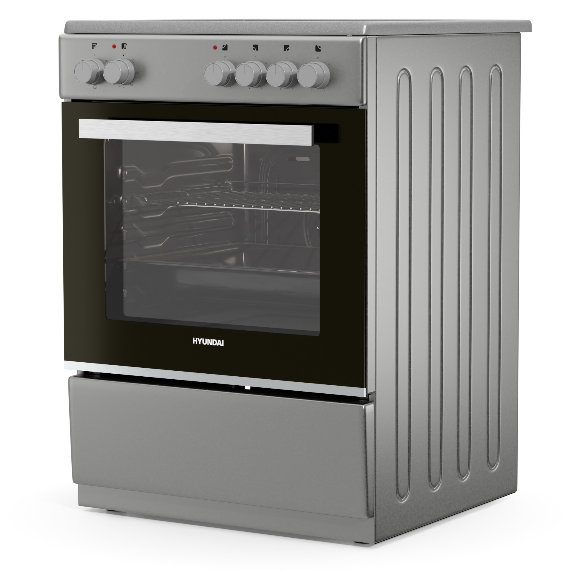 Aragaz Hyundai HCVC24V-7260VS/S, electric, Plita vitroceramica, Latime 60 cm, 69L, Inox/Negru