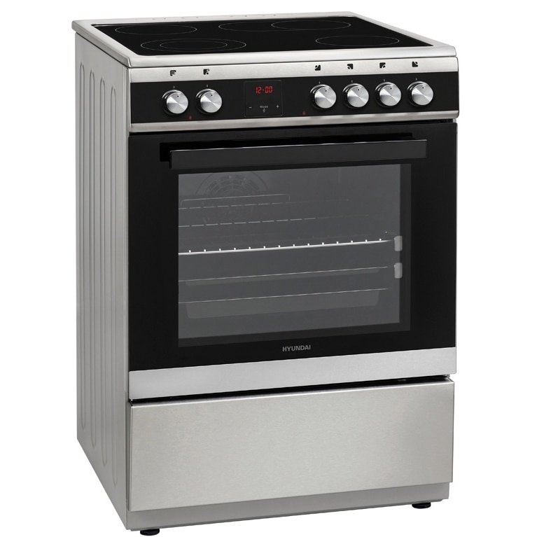 Aragaz Hyundai HCVC23-7260V/XP, electric, Plita vitroceramica, 60 cm, 69L, Airfry, Rotisor, Butoane push-hide, Inox/Negru