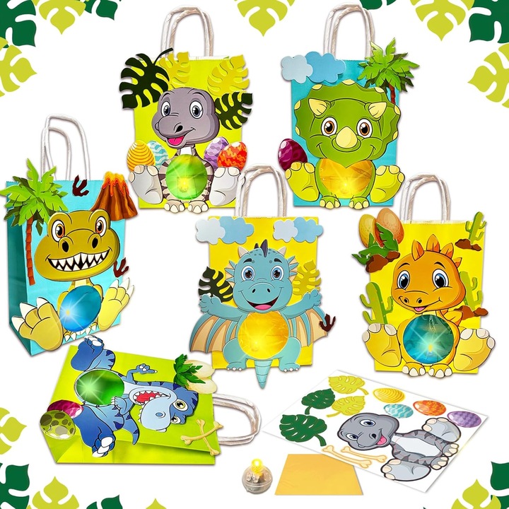Set creativ Handmade, Lampioane cu lumina led, dinozauri