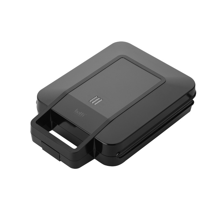 Sandwich-maker, putere 1200W, maner izolat, 2 functii, sistem de blocare, invelis antiaderent, negru, Botti Electronic