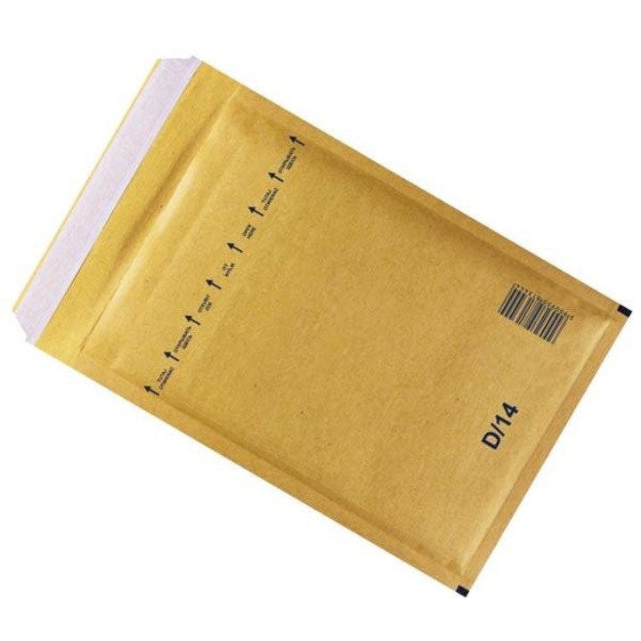 Противоударен плик с въздушен мехур D14, външни размери 200 x 275 mm + 50 mm, крафт хартия 80 gr/m2, самозалепващ се, жълт