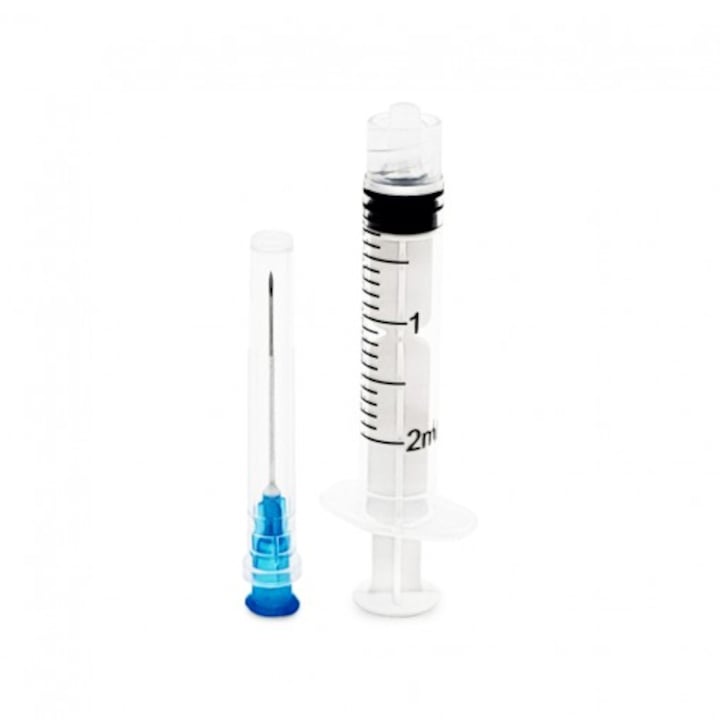 Set 25 bucati Seringi 2 ml Luer Lock cu ac albastru 23 G