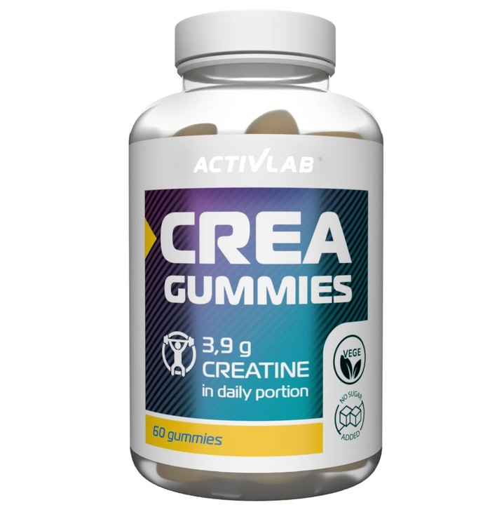 Activlab CREA Gummies – jeleuri cu creatina monohidrat fara zahar, gust lamaie‑lime, 60 bucati – supliment pentru energie, forta si performanta la efort intens, pentru adulti activi