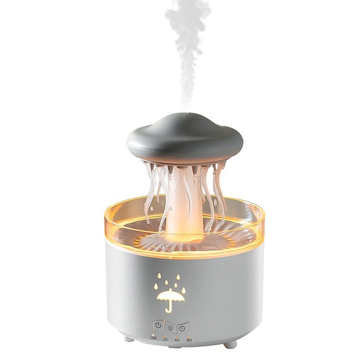 Овлажнител с форма на медуза V89 Множество светлинни ефекти, ароматерапевтичен дифузер, поддръжка на интелигентно време, контрол на времето, дистанционно управление, чудесен подарък за рожден ден, бял