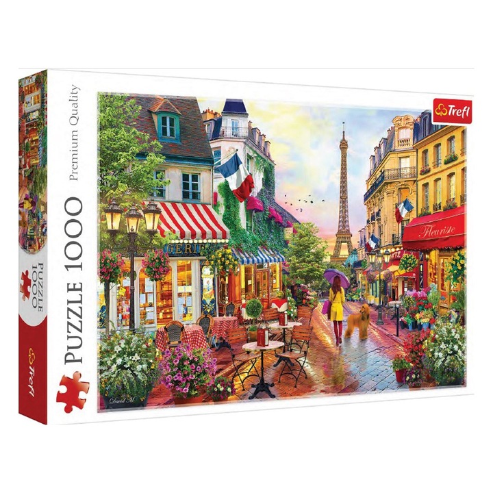 Párizsi Eiffel-torony lány kutyás bisztróval (1000 darabos) puzzle - Trefl