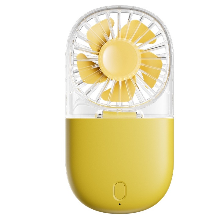 Ventilator de mana Mini portabil N21, cu mai multe viteze, mai multe culori transparente, pliabil la 180 de grade, suport pentru incarcare rapida TYPE-C, baterie de capacitate ultra mare 1200mAh, galben-maroniu