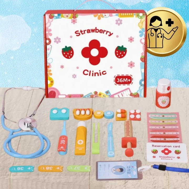 Set trusa doctor din lemn cu accesorii incluse in Valiza