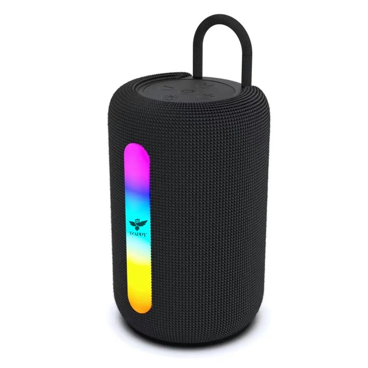 Boxa portabila Bluetooth, Tzappy, 5W, RGB, Autonomie 4-5 ore, Functie TWS, USB/TF, 1200mAh, Negru