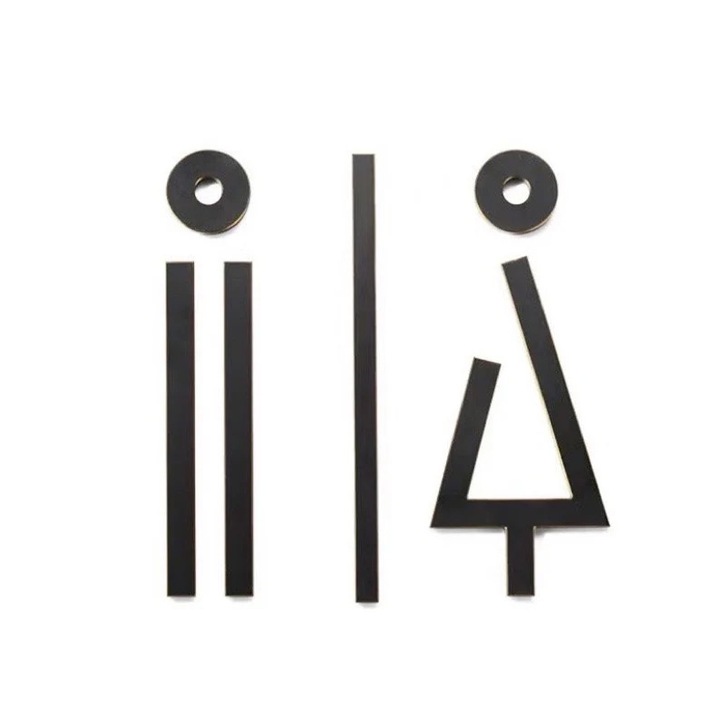 Semn usa pentru toaleta, baie, negru glossy, 15 cm, dual