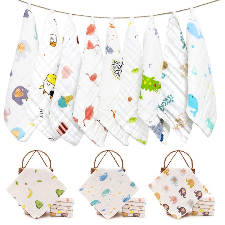 Set 9 Paturici Bebe SACONELL, Bumbac Organic, 25x25cm, Multicolor