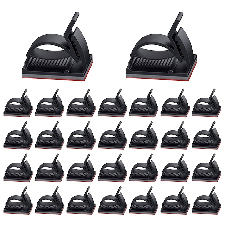 Set 50 clips cablu autoadezive, SACONELL, ajustabile, pentru organizarea cablurilor, negru, dimensiune 5mm~7.9mm