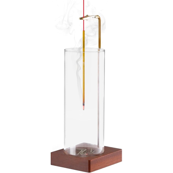 Suport de tamaie, MWAOWM, cu clema ajustabila, lemn/alama/sticla pentru cenusa, cu 20 betisoare de tamaie