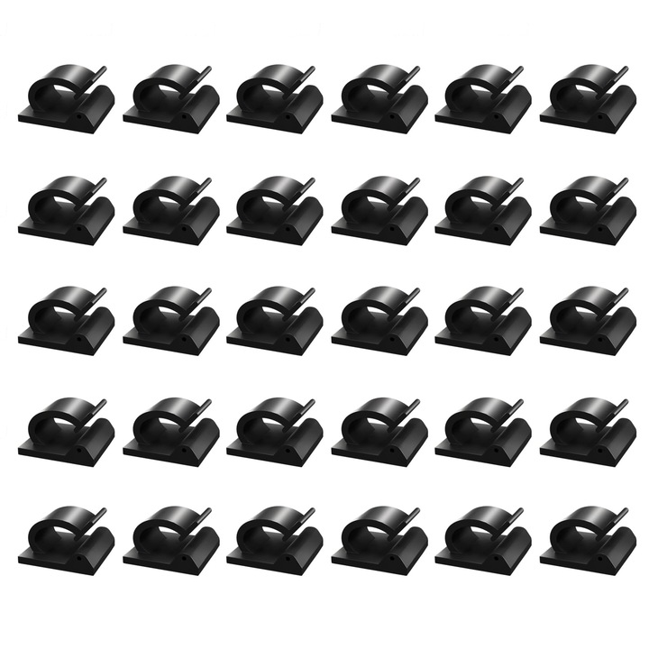 Set 30 Clips Cabluri Autoadezive, Organizator Cabluri, Negru, 1.5x1.5x1cm