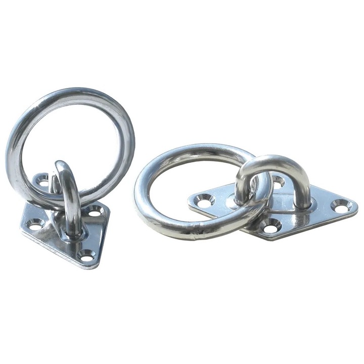 Placa de Fixare cu Inel din Inox AISI 316, Lungime 67 mm, Latime 43 mm, Diametru Inel 60 mm, Patru Gauri de Montare