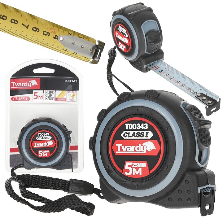 Ruleta cu 2 fete, 5 m x 25 mm, Tvardy T00343