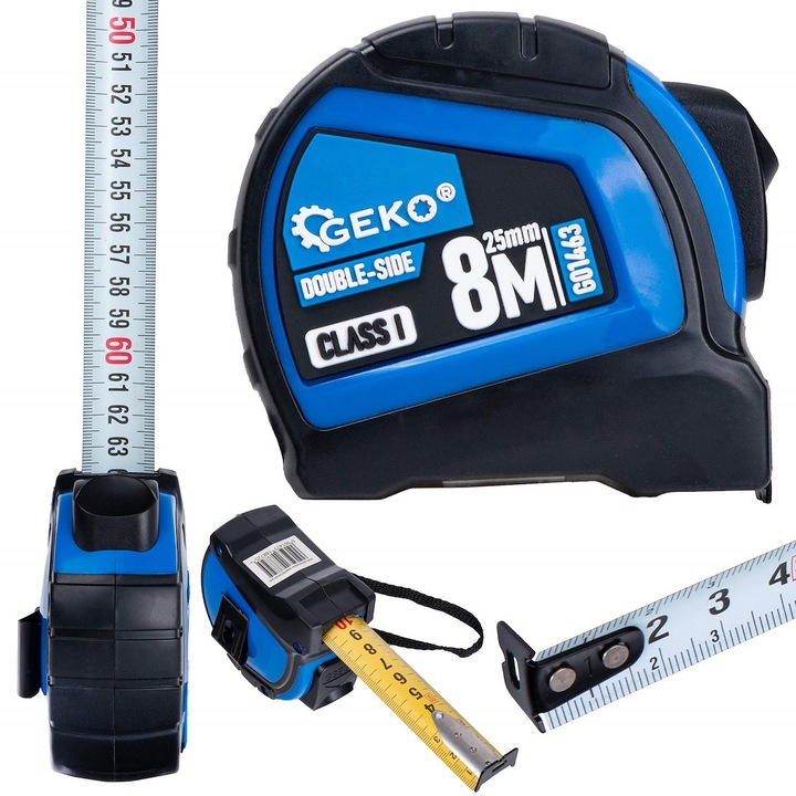 Ruleta cu 2 fete, oprire automata, 8 m x 25 mm, clasa I, Geko G01463