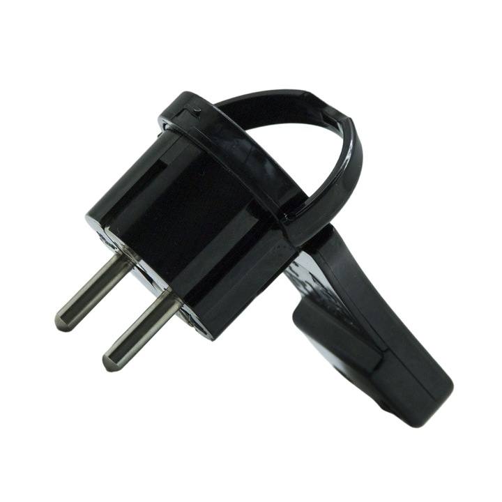 Stecher plat cu inel 16A, negru