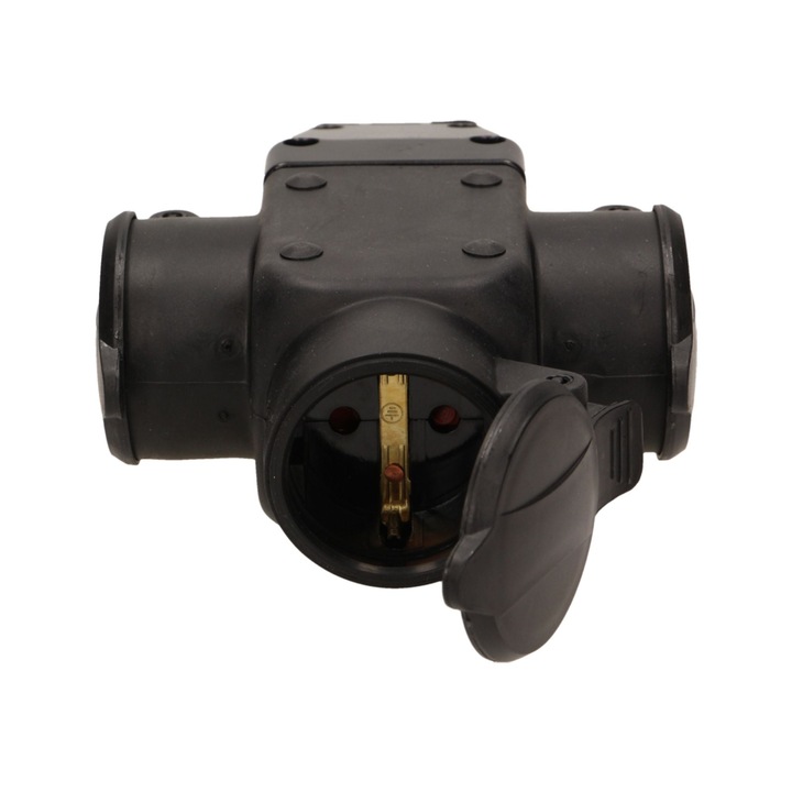 Cupla tripla pentru stecher Orno, de exterior, 16A, IP44, cauciuc, neagra
