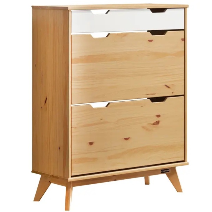 Pantofar Casaria, tip dulap, 3 rafturi, din MDF, natur, 101x33x80cm