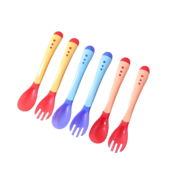 Комплект от 6 броя термочувствителни бебешки прибори Ronyes, полипропилен, многоцветни