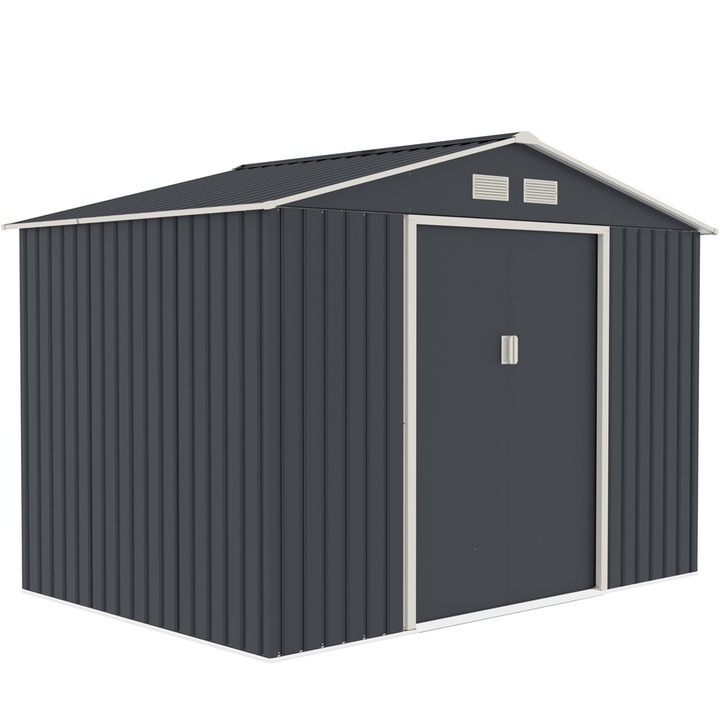 Casuta de gradina metalica Qdecor 277x191x202 cm, Gri inchis