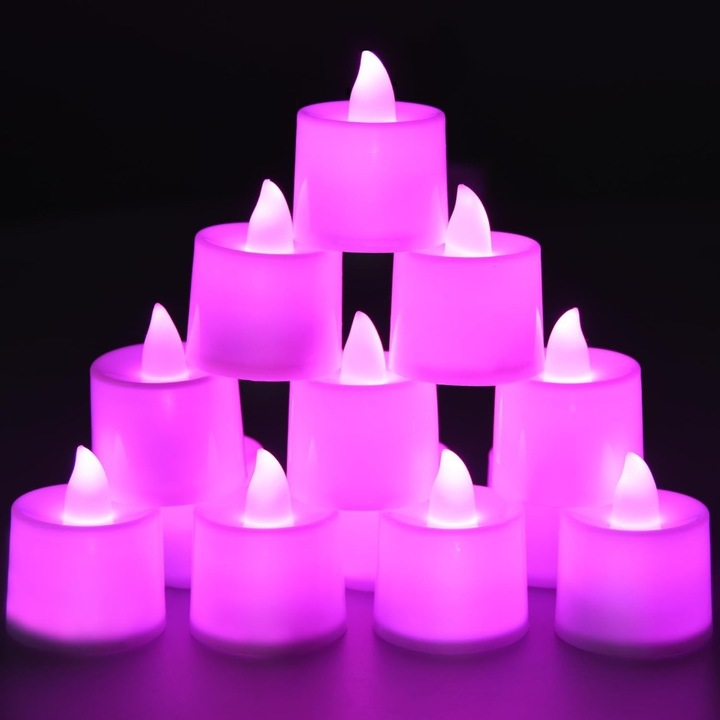 Set 24 lumanari electrice LED, fara flacara, roz, 4.4x3.6x3.6 cm