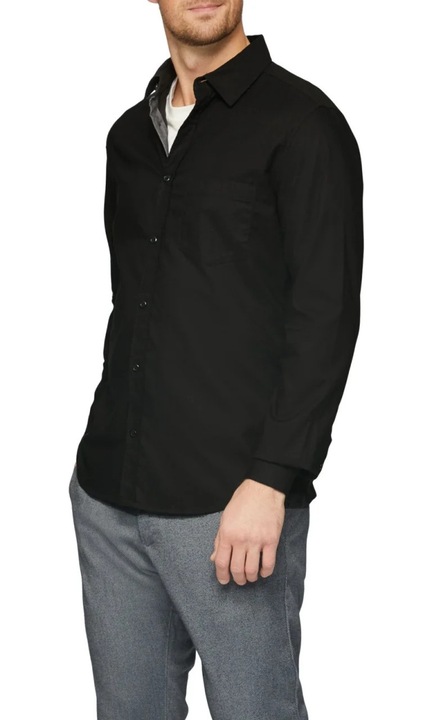 Camasa barbati cu maneca lunga din amestec de bumbac si elastan, croiala Slim fit, s.Oliver, Negru