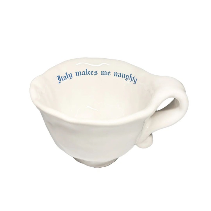 Ceasca artizanala Incartato Ceramics, The Issues Collection, 130 ml, Italy, 100% ceramica glazurata, print fotoceramic, lavabila in masina de spalat, alb/albastru