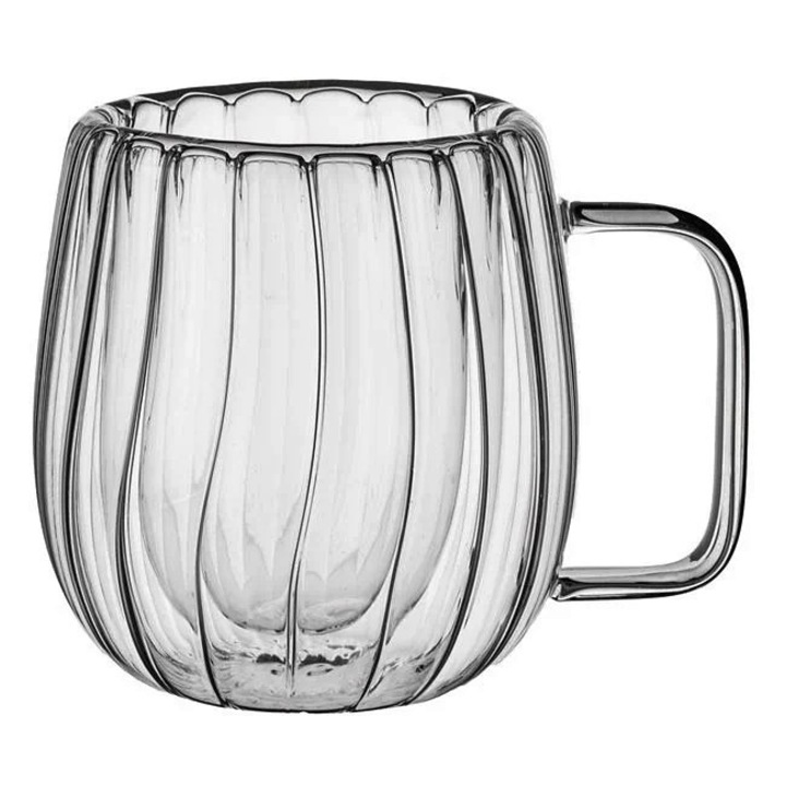 Двустенна чаша за кафе от боросиликатно стъкло, модел Vertical Stripes, прозрачна, 230 ml